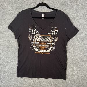 Harley Davidson Shirt Womens Large Black‎ Tshirt Vneck Motorcycle Logo Grunge